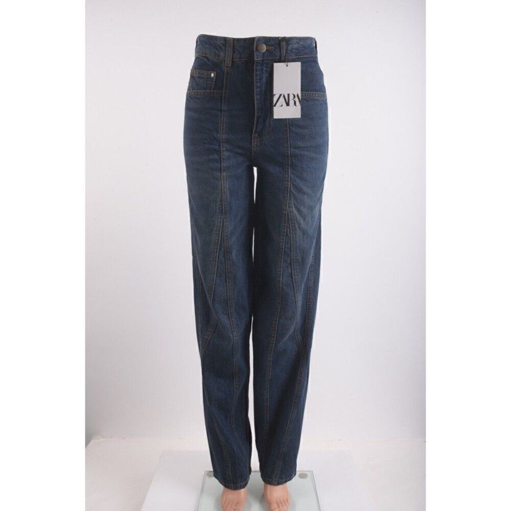 Zara Womens High Rise Dark Wash Jeans Paneled Tapered US 2 EU 34 2553/285 NWT